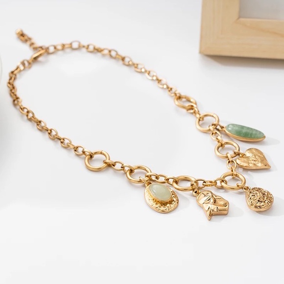 Zara Vintage Wedding Multicharm Matt Gold Chain Necklace - Picture 5 of 10